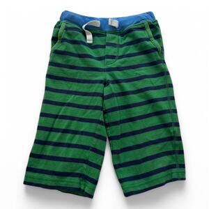 Mini Boden Green Navy Striped Pull-On Shorts Boys Drawstring Cotton Size 6Y